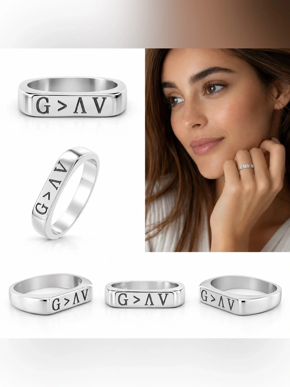 Silver Tone Engraved Band Ring Size 6 • God is Greater Than the Highs and Lows